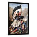 Gerahmtes Bild von Louis nach Dupre "The Greek Rebellion, the standard bearer in Salona on Easter day 1821, litho by Lemercier for 'Voyage a Athenes', written and il", Kunstdruck im hochwertigen handgefertigten Bilder-Rahmen, 70x100 cm, Schwarz matt