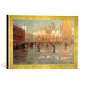 Gerahmtes Bild von Pietro Fragiacomo Piazza San Marco nach dem Regen, Kunstdruck im hochwertigen handgefertigten Bilder-Rahmen, 40x30 cm, Gold raya