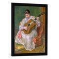 Gerahmtes Bild von Auguste Renoir Frau mit Gitarre, Kunstdruck im hochwertigen handgefertigten Bilder-Rahmen, 50x70 cm, Schwarz matt