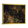 Gerahmtes Bild von Adam Elsheimer "Der Brand von Troja - Aeneas trägt seinen Vater aus dem brennenden Troja", Kunstdruck im hochwertigen handgefertigten Bilder-Rahmen, 100x70 cm, Gold Raya