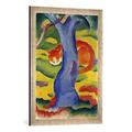 Gerahmtes Bild von Franz Marc Katze hinter einem Baum, Kunstdruck im hochwertigen handgefertigten Bilder-Rahmen, 50x70 cm, Silber Raya