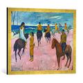 Gerahmtes Bild von Paul Gauguin Reiter am Strand, Kunstdruck im hochwertigen handgefertigten Bilder-Rahmen, 70x50 cm, Gold Raya