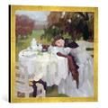 Gerahmtes Bild von Leo Putz Mädchen am Frühstückstisch - Toni, Kunstdruck im hochwertigen handgefertigten Bilder-Rahmen, 50x50 cm, Gold Raya