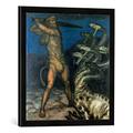 Gerahmtes Bild von Franz Von Stuck Herkules und die Hydra, Kunstdruck im hochwertigen handgefertigten Bilder-Rahmen, 50x50 cm, Schwarz matt