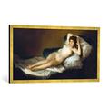 Gerahmtes Bild von Francisco José de Goya "Die nackte Maja", Kunstdruck im hochwertigen handgefertigten Bilder-Rahmen, 100x50 cm, Gold Raya