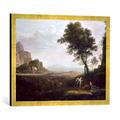 Gerahmtes Bild von Claude Lorrain Hagar und Ismael in der Wüste, Kunstdruck im hochwertigen handgefertigten Bilder-Rahmen, 70x50 cm, Gold Raya