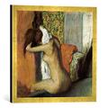 Gerahmtes Bild von Edgar Degas Frau nach dem Bade, sich den Nacken abtrocknend, Kunstdruck im hochwertigen handgefertigten Bilder-Rahmen, 50x50 cm, Gold Raya
