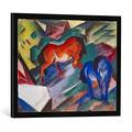 Gerahmtes Bild von Franz Marc Rotes und blaues Pferd, Kunstdruck im hochwertigen handgefertigten Bilder-Rahmen, 70x50 cm, Schwarz matt