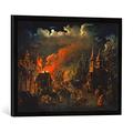 Gerahmtes Bild von I.M Tonkow Nächtliche Feuersbrunst im Dorf, Kunstdruck im hochwertigen handgefertigten Bilder-Rahmen, 70x50 cm, Schwarz matt