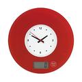 Wenko 53300100 Küchenwaage Time mit Uhr, elektronische Digitalwaage mit Sensor-Tastatur und Tara-Funktion, Glas, rot, 19 x 19 x 2.5 cm