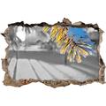 Pixxprint 3D_WD_5221_92x62 Tannenzweig im Winterwald Wanddurchbruch 3D Wandtattoo, Vinyl, schwarz/weiß, 92 x 62 x 0,02 cm