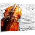 Pixxprint wunderschöne Geige auf Notenblättern schwarz/weiß, MDF-Holzbild im Bretterlook Format: 80x60cm, Wanddekoration