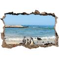 Pixxprint 3D_WD_2014_62x42 Pinguine am Meer Wanddurchbruch 3D Wandtattoo, Vinyl, bunt, 62 x 42 x 0,02 cm