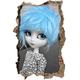 Pixxprint 3D_WD_S4069_62x42 schöne Pullip-Puppe mit hellblauen Haaren Wanddurchbruch 3D Wandtattoo, Vinyl, schwarz / weiß, 62 x 42 x 0,02 cm