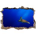 Pixxprint 3D_WD_S2682_92x62 schöne Schildkröte im Wasser Wanddurchbruch 3D Wandtattoo, Vinyl, bunt, 92 x 62 x 0,02 cm