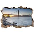 Pixxprint 3D_WD_S2371_62x42 riesige Golden Gate Bridge mit schönem Blick aufs Meer Wanddurchbruch 3D Wandtattoo, Vinyl, bunt, 62 x 42 x 0,02 cm