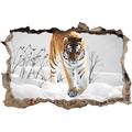 Pixxprint 3D_WD_4837_62x42 Großer wilder Tiger im Schnee Wanddurchbruch 3D Wandtattoo, Vinyl, schwarz / weiß, 62 x 42 x 0,02 cm