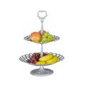 Relaxdays Etagere Metall mit 2 Ebenen HBT: 44 x 31 x 31 cm Servierplatte aus Aluminium zweistöckig für Obst, Kekse und Knabberzeug Servierteller als Dessertteller oder Obstetagere, silber