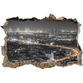 Pixxprint 3D_WD_5025_92x62 Lichtermeer Großstadt Bei Nacht Wanddurchbruch 3D Wandtattoo, Vinyl, Schwarz/weiß, 92 x 62 x 0,02 cm