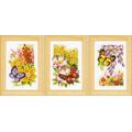 Vervaco Miniaturen Blumen & Schmetterlinge Aida 3er Stück Kreuzstickpackung zum Auszählen, weiß, 8 x 12 x 0,3 cm
