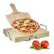 Relaxdays Pizzastein Set 5 cm Stärke mit Metallhalter und Pizzaschieber aus Holz HBT 7 x 43 x 31,5 cm rechteckiger Brotbackstein für Pizza und Flammkuchen mit Pizzaschaufel für Pizzaofen, natur