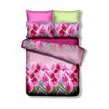 DecoKing Premium 200x220 cm Bettwäsche mit 2 Kissenbezügen 80x80 Bettbezüge Microfaser Reißverschluss Blumen Francesco Emerald rosa pink