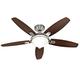 HUNTER FAN Deckenventilator Contempo 132 cm, Beleuchtung & Fernbedienung, Nickel Gebürstet, 5 umkehrbare Flügel in Nussbaum Dunkel & englischer Kirsche, optimal für Sommer oder Winter, Modell 50612