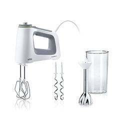 Braun MultiMix 5 HM 5107 Handmixer – Handrührgerät mit stufenloser Geschwindigkeitsregelung, inkl. Schneebesen, Knethaken, Pürierstab und 600 ml Mix- und Messbecher, 750 Watt, weiß