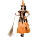 Märchenbuch Hexe Kostüm Orange mit Kleid und Hut, Small