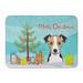 The Holiday Aisle® Anne Christmas Tree & Jack Russell Terrier Rectangle Microfiber Non-Slip Bath Rug Memory Foam in Blue/Brown | Wayfair