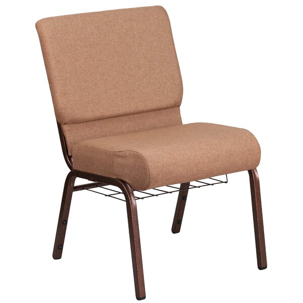 Flash Furniture FD-CH0221-4-CV-BN-BAS-GG Hercules Series Caramel 21" Church Chair with Book Rack and Copper Vein Frame