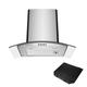 CIARRA CBCS6506B Curved Glass Cooker Hood 60cm 650 m³/h Chimney Hoods with 3 Speed Recirculating Ducting Kitchen Ventilation Extractor Fan with Carbon Filter