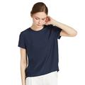 LilySilk Women's Charmeuse Silk T Shirt High Low Blouse Top Shirt Ladies Short Sleeve 22 Momme Pure Silk Navy Blue Size XL