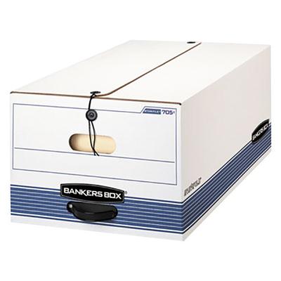 Fellowes 00705 STOR/FILE 15 1/4" x 24 1/8" x 10 3/4" White/Blue String and Button Closure File Storage Box with Plastic Handle - Legal - 12/Case