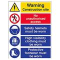 VSafety Multi Hazard Site Safety High Viz Warning Sign - Portrait - 600mm x 800mm - 1mm Rigid Plastic