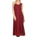 Sakkas 15221 - Maya Floral Embroideburgandy Sleeveless Button Up Rayon Dress - Burgandy - 1X/2X