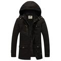 WenVen Men's Classic Cotton Hoodie Jacket Fleece Lining Warm Coat Winter Outdoor Parka Jacket Mid-Length Windproof Outerwear Coat Black L