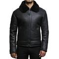 Brandslock Men Aviator Ginger Brown B3 Real Shearling Sheepskin Leather Bomber Flying Pilot Jacket (Black, x_l)