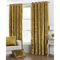 Riva Paoletti Verona Ringtop Eyelet Curtains (Pair) - Ochre Yellow - Velvet Feel - Crushed Velvet Look - 100% Polyester - 229cm width x 137cm drop (90" x 54" inches) - Designed in the UK