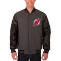 Men's JH Design Charcoal/Black New Jersey Devils Wool & Leather Front Hit Reversible Jacket