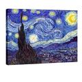 Wieco Art - Canvas Print Classic Van Gogh Reproductions Starry Night Modern Canvas Wall Art For Wall Decor and Home Decoration Ready to Hang 48 by 36inch