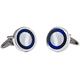 David Van Hagen Mens Circle Mother of Pearl and Onyx Cufflinks - Silver/Blue/White