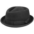 Lipodo Gratus Women's/Men's Pork Pie Felt hat - Hat Made of Wool Felt - Made in Italy - Summer/Winter Fedora - Pork Pie hat with Ribbed Band - Wool hat Black XL (60-61 cm)