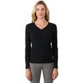 J CASHMERE Women's 100% Cashmere Long Sleeve Pullover Cable-Knit V-Neck Sweater Black Small