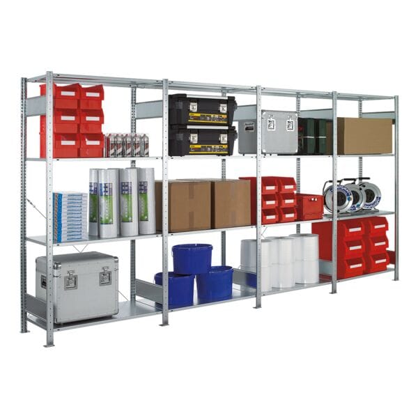 SCHULTE Lagertechnik Steckregal - Grundregal, 100 x 40 x 250 cm, verzinkt grau, 250x40 cm