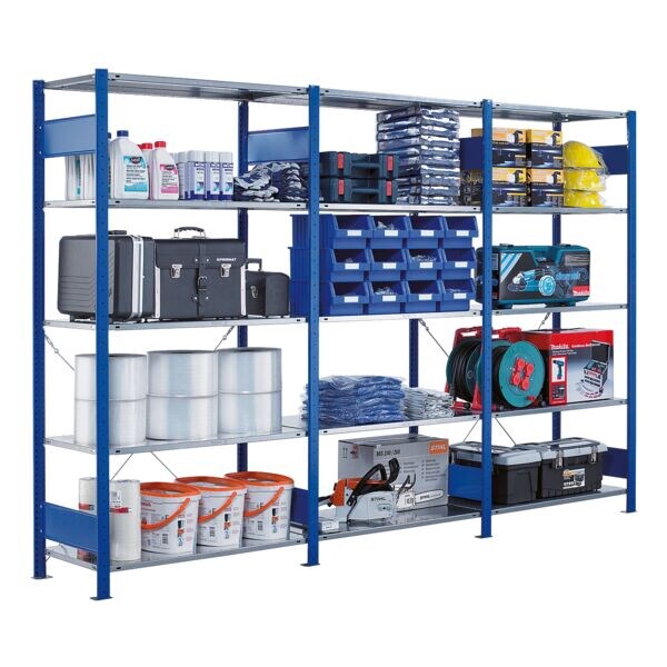 SCHULTE Lagertechnik Steckregal - Anbauregal, 100 x 50 x 250 cm, verzinkt/blau grau, 100x250x50 cm Image