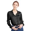 LilySilk Women's Charmeuse Silk Blouse Long Sleeve Ladies Top Shirt 100% Pure 22 Momme Silk Black Size XXL