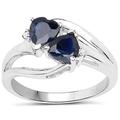 The Sapphire Ring Collection: Sterling Sapphire Twin Heart & Diamond Engagement Ring (size R)