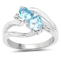 The Blue Topaz Ring Collection: Sterling Silver Blue Topaz Twin Heart & Diamond Engagement Ring (size N)