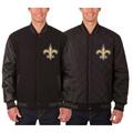 Men's JH Design Black New Orleans Saints Wool & Leather Reversible Jacket with Embroidered Logos